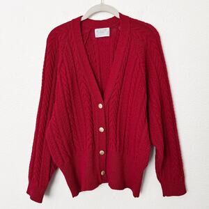 [Pendleton] Red Virgin Wool Cable Knit Grandpa Cardigan Sweater VTG Size Large L